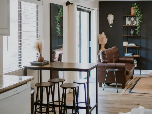 Dining area set for a ranch stay at San Diego Trail Company's Airbnb ranch in Poway, CA