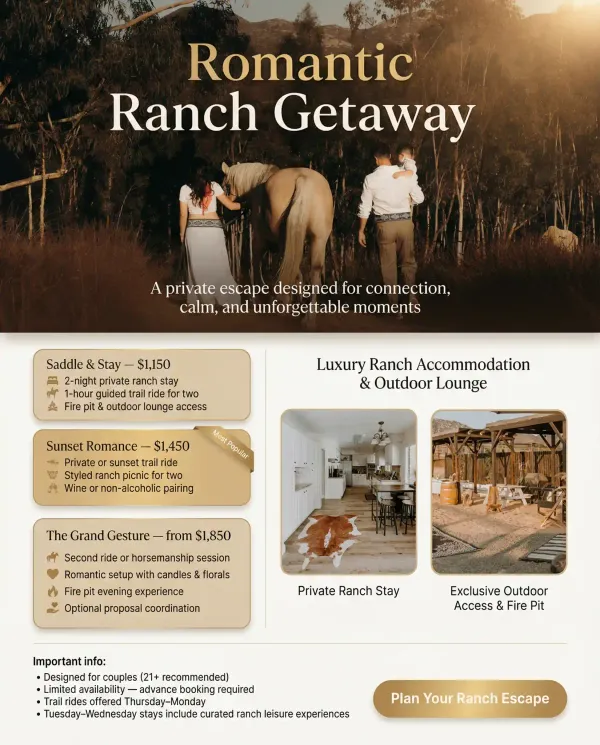 Romantic ranch getaway at San Diego Trail Company